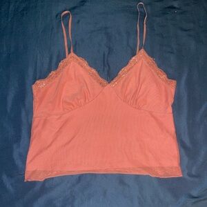 Pink Coral Lace Trim Tank Top Crop Top Double Lined Wild Fable L